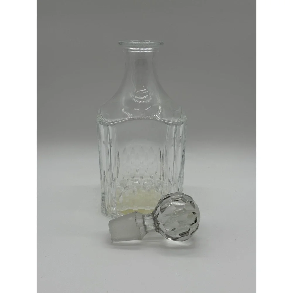 Vintage Crystal Glass Liquor Decanter with Faceted Ball Stopper Square 10 inch